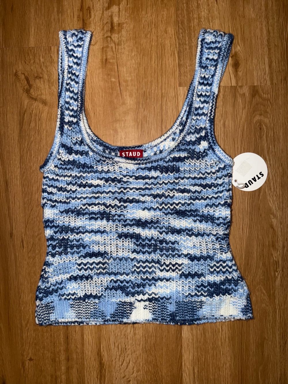 STAUD Blue & White Striped Knit Tank